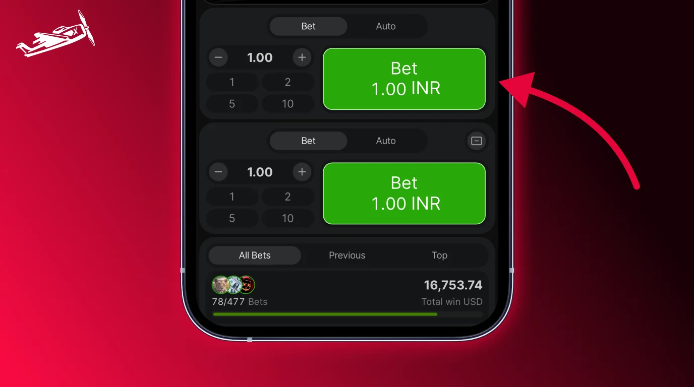 Aviator App India placing stakes before the crash game begins